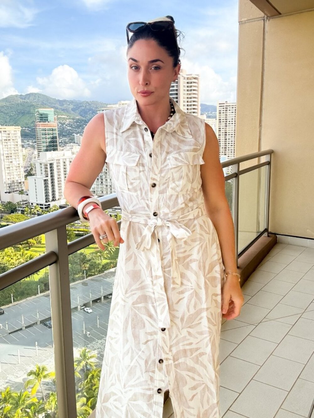 Women’s Linen Blend Midi Shirt Dress – Neutral Summer Dress - Picture 9 of 11